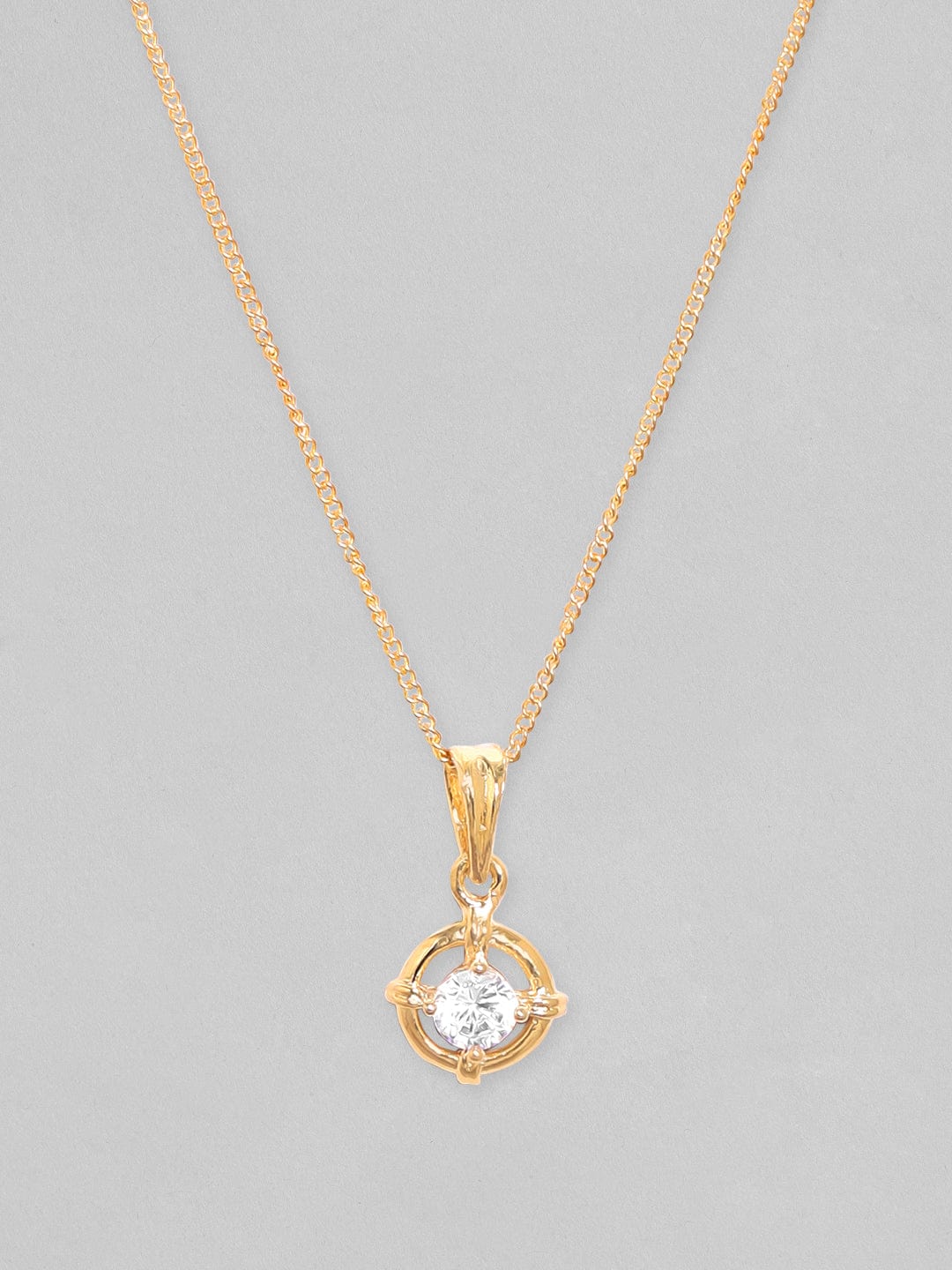 Rubans 18K Gold Plated, Minimal Chain With Solitaire Zircon Studded Pendant Necklace. Chain & Necklaces