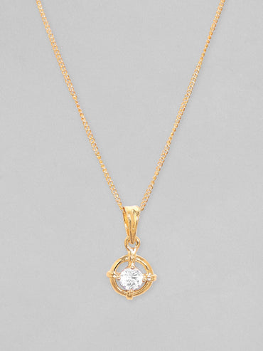 Rubans 18K Gold Plated, Minimal Chain With Solitaire Zircon Studded Pendant Necklace. Chain & Necklaces
