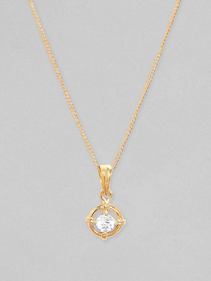 Rubans 18K Gold Plated, Minimal Chain With Solitaire Zircon Studded Pendant Necklace. Chain & Necklaces