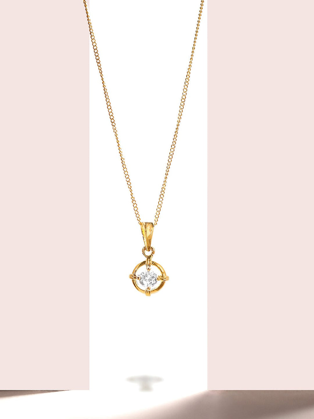 Rubans 18K Gold Plated, Minimal Chain With Solitaire Zircon Studded Pendant Necklace. Chain & Necklaces