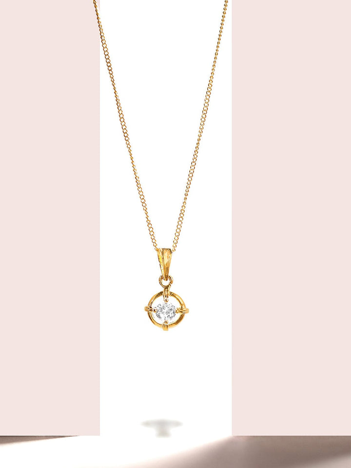 Rubans 18K Gold Plated, Minimal Chain With Solitaire Zircon Studded Pendant Necklace. Chain & Necklaces