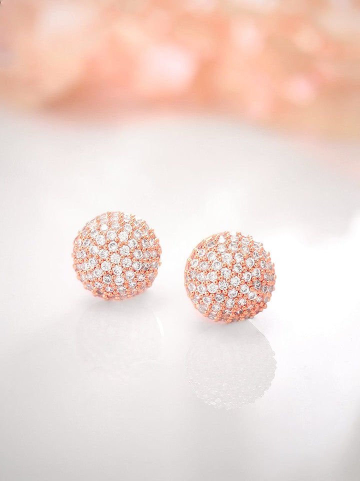 Rubans 18K Rose Gold Plated Pave Set Zricons Daily Wear Stud Earrings. Earrings