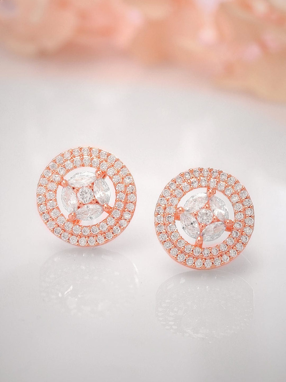 Rubans 18K Rose Gold Plated Zircons Studded Oval Stud Earrings. Earrings