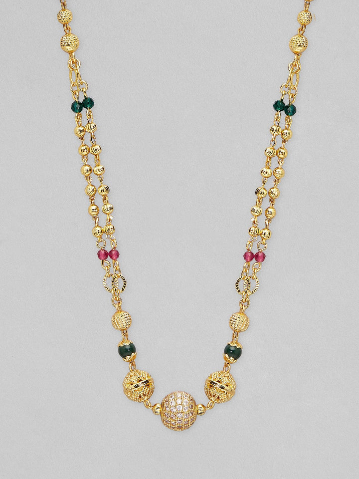 Rubans 22k Gold Plated Ethnic Neck Chain With Pink And Green Beads. Chain & Necklaces