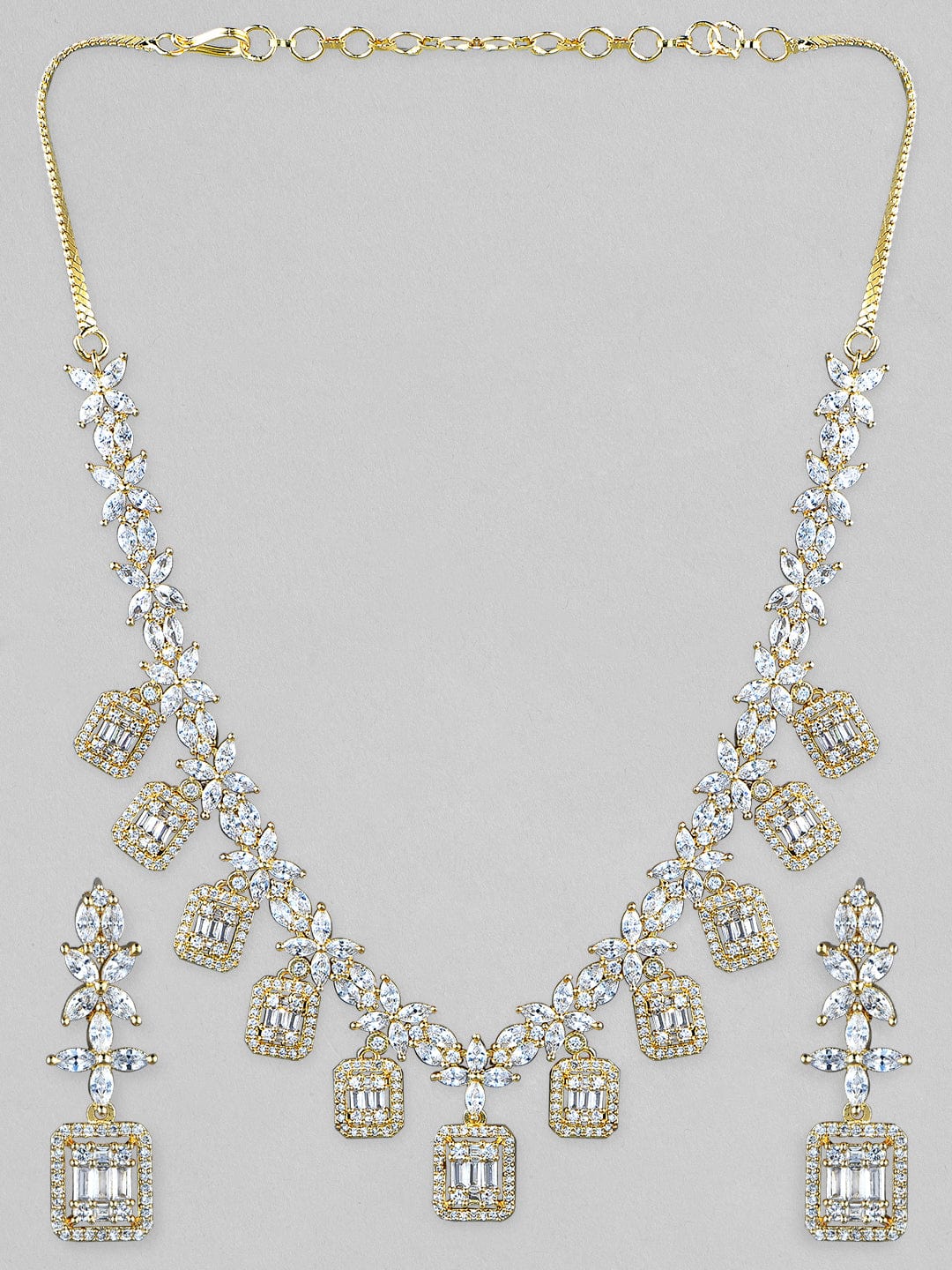 Rubans 22K Gold-Plated Handcrafted AD Studded Necklace Jewellery Set Necklace Set