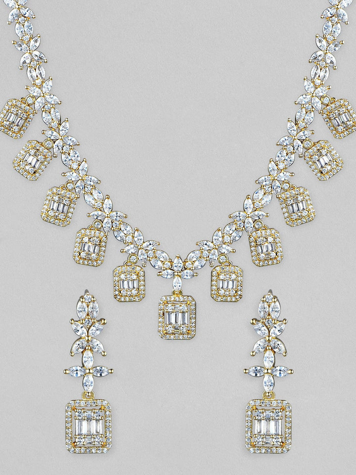 Rubans 22K Gold-Plated Handcrafted AD Studded Necklace Jewellery Set Necklace Set