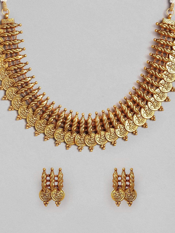 Rubans 22K Gold Plated Handcrafted Coin with Lakshmi Motif Traditional Necklace Set Necklace Set