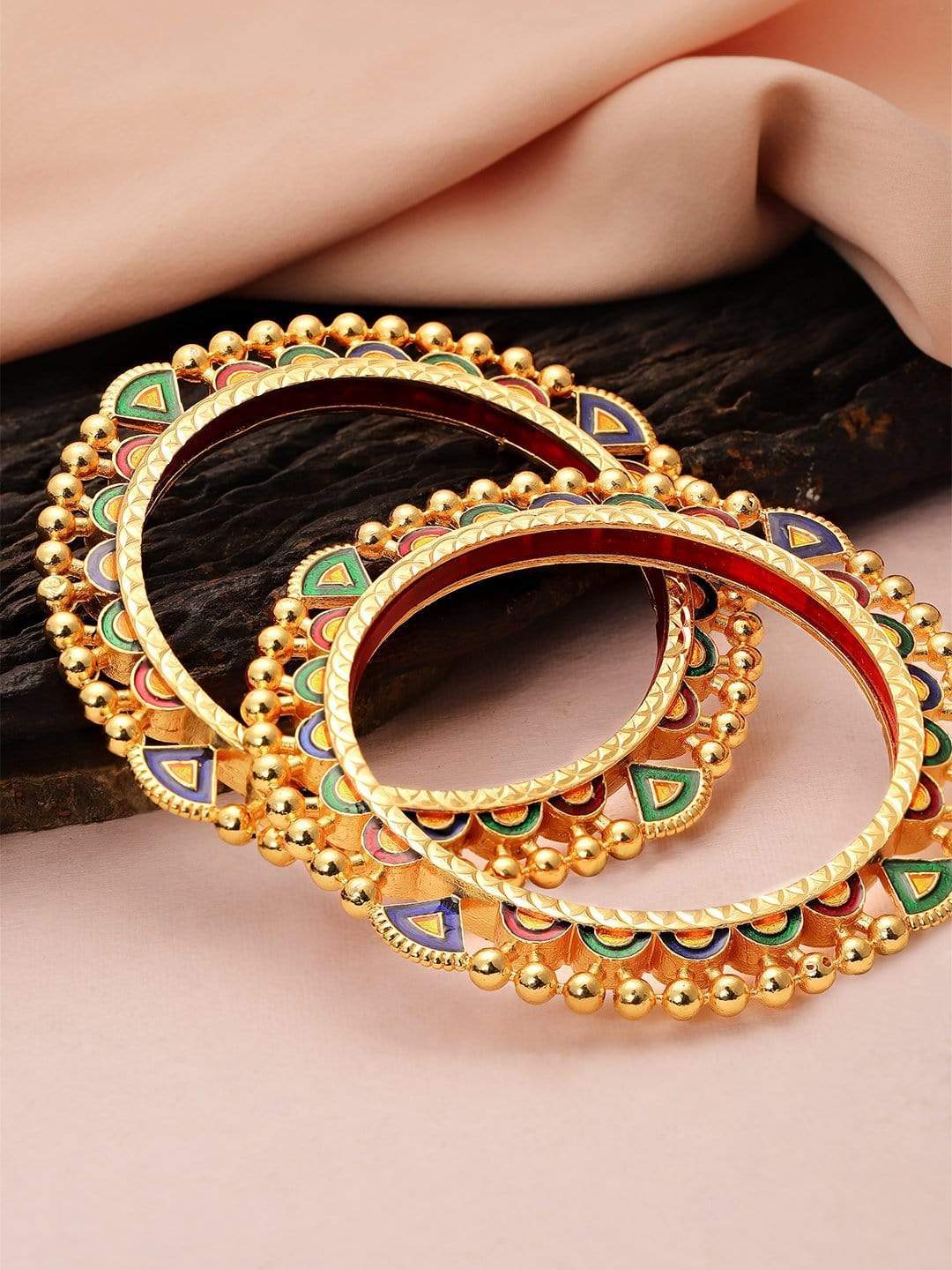 Rubans 22K Gold Plated Handcrafted Enamel Pacheli Set of 2 Bangles Bangles & Bracelets