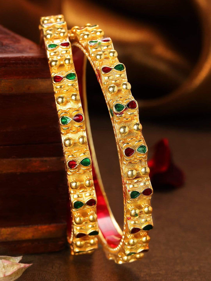 Rubans 22K Gold Plated Handcrafted Enamel Set of 2 Bangles Bangles & Bracelets