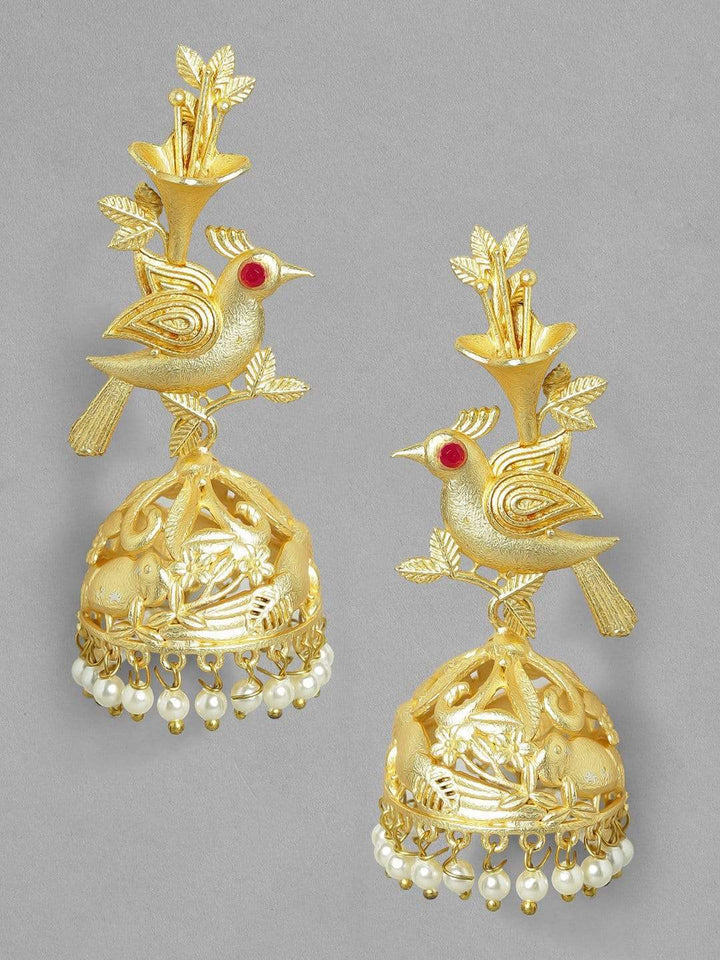 Rubans 22K Gold  Plated Handcrafted  Filigree Bird Jhumka Earrings Earrings