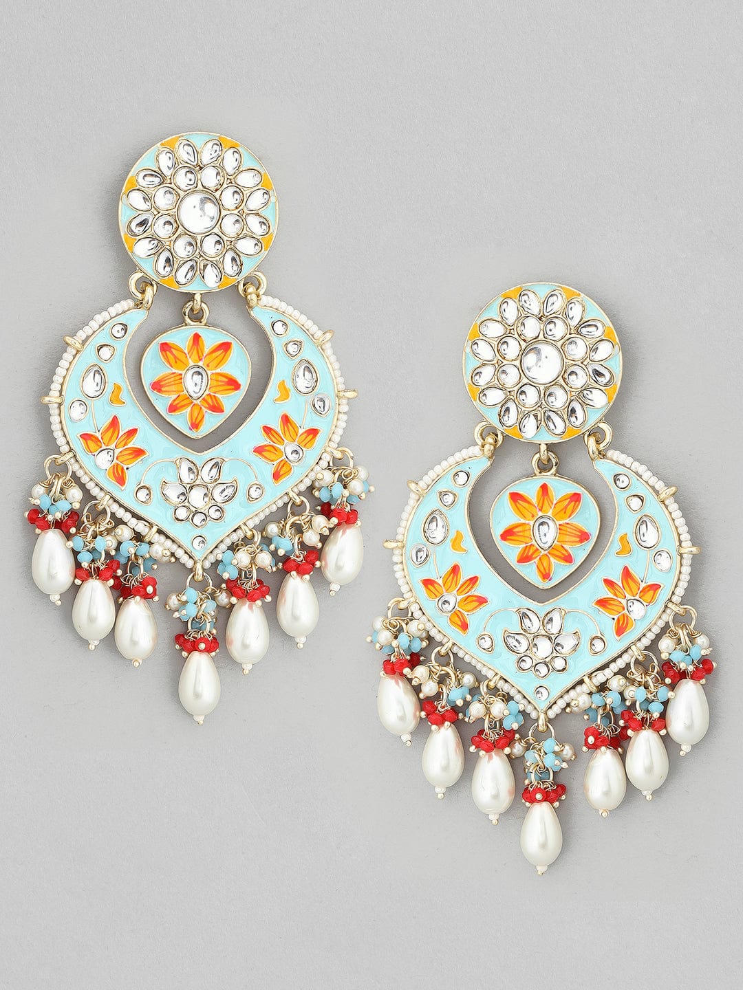 Rubans 22k Gold-Plated Handcrafted Kundan & Enamel Studded Chandbali Earring Earrings