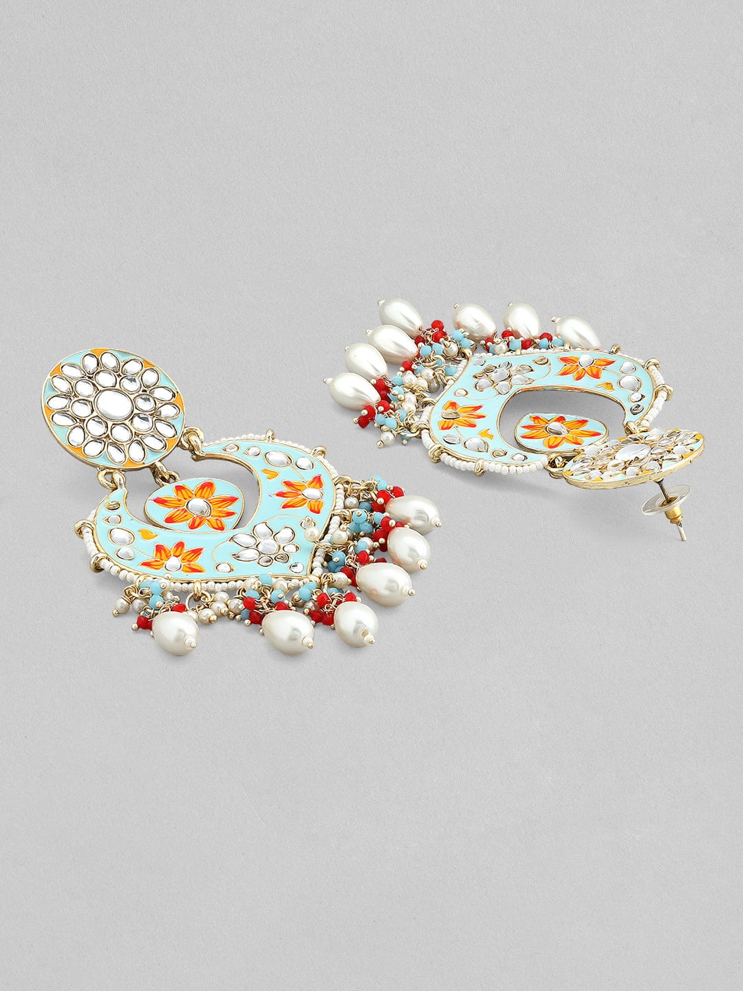 Rubans 22k Gold-Plated Handcrafted Kundan & Enamel Studded Chandbali Earring Earrings