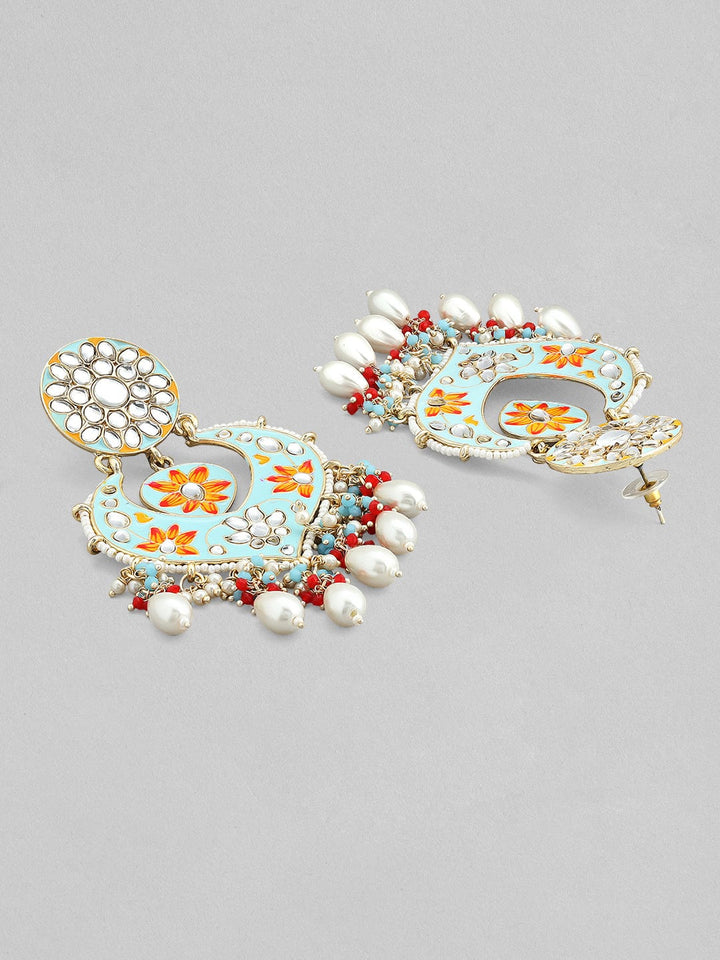 Rubans 22k Gold-Plated Handcrafted Kundan & Enamel Studded Chandbali Earring Earrings