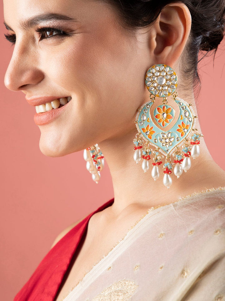 Rubans 22k Gold-Plated Handcrafted Kundan & Enamel Studded Chandbali Earring Earrings