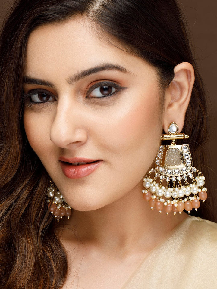 Rubans 22k Gold-Plated Handcrafted Kundan White Stone Studded Chandbali Earrings Earrings