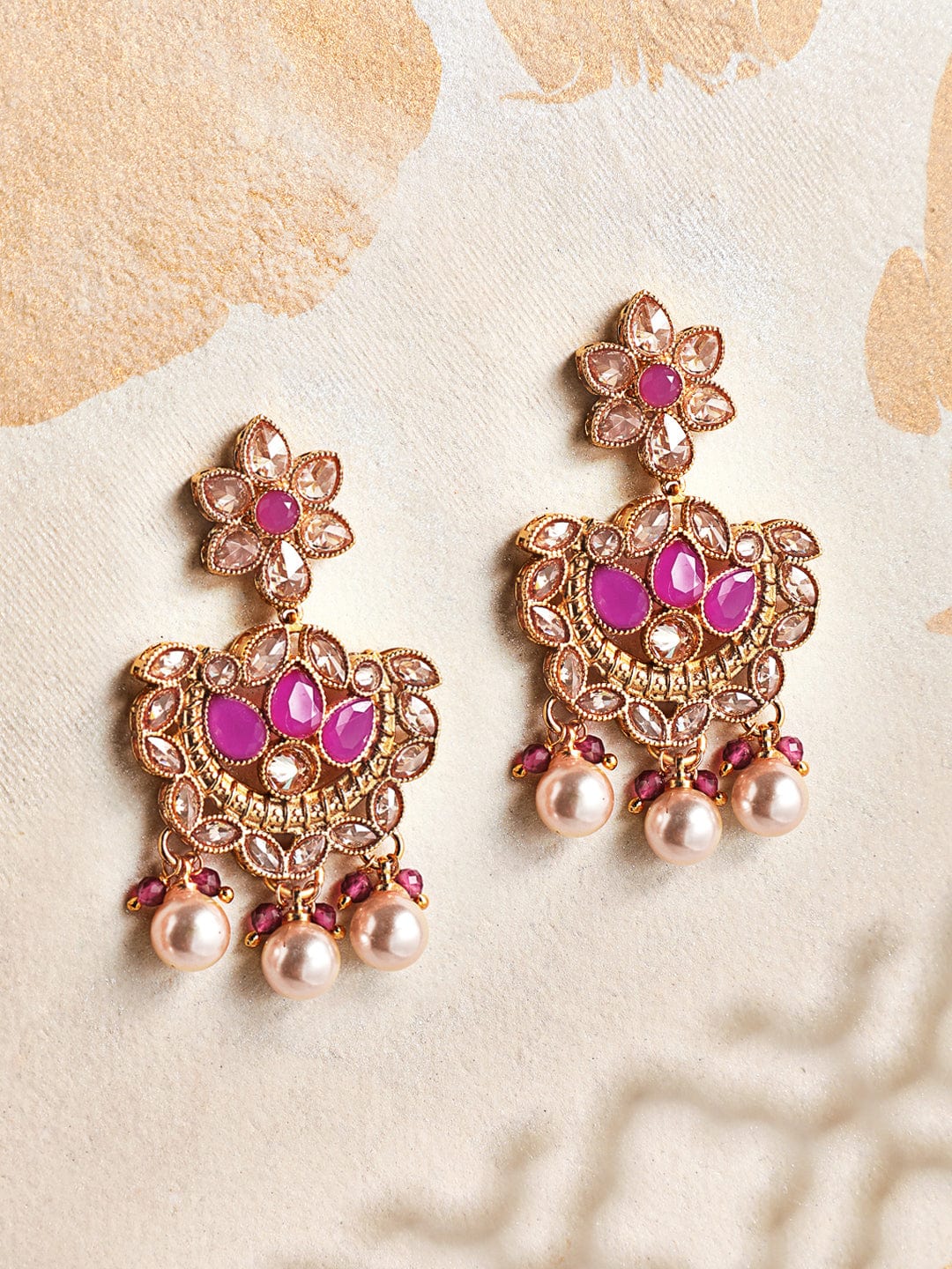Rubans 22K Gold Plated Handcrafted Ruby Studded chandbali Earrings Earrings