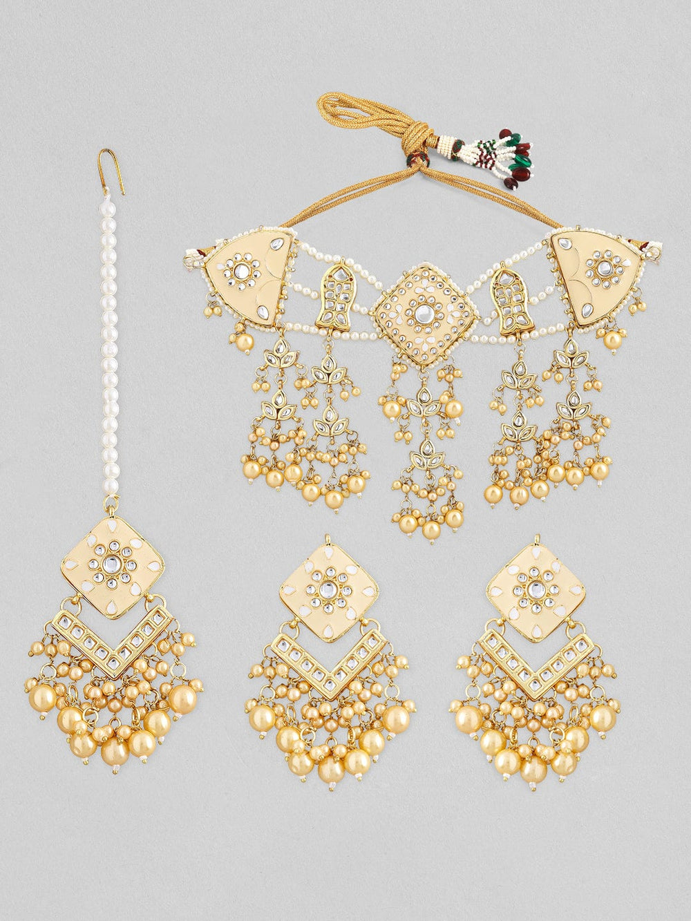 Rubans 22k Gold Plated Kundan Choker Set With Pearl Design.. Necklace Set