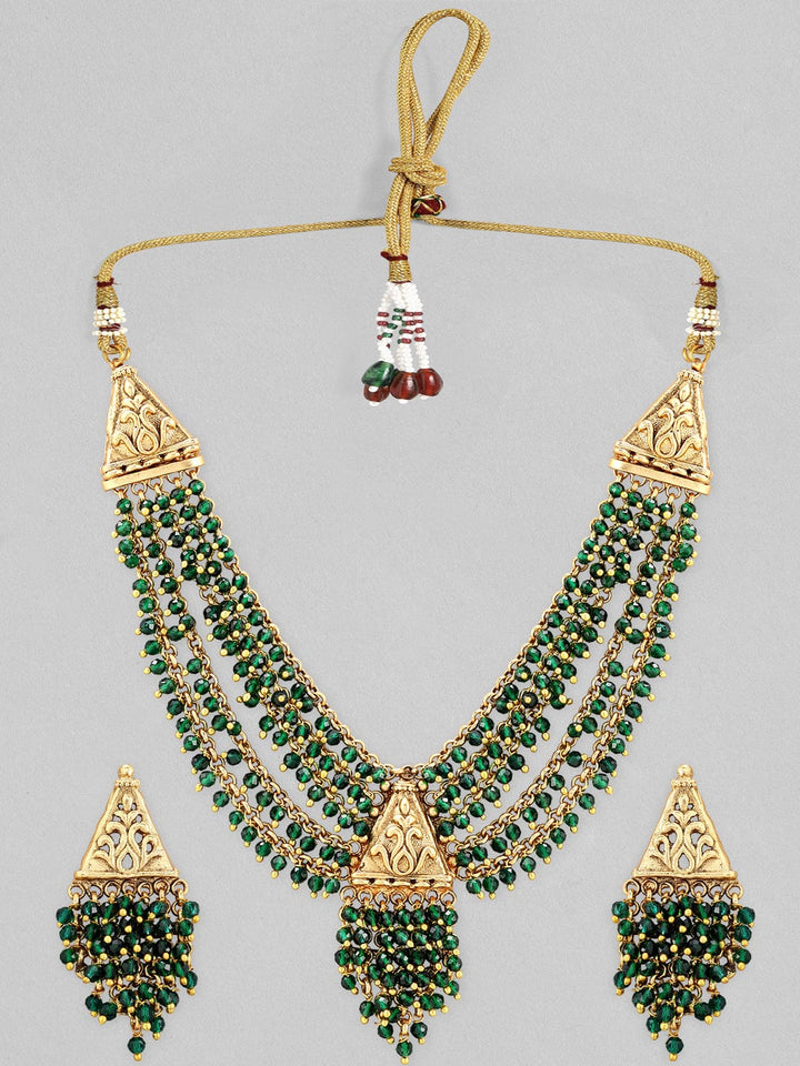 Rubans 22K Gold Plated Necklace Set With Green Beads Design Necklace Set