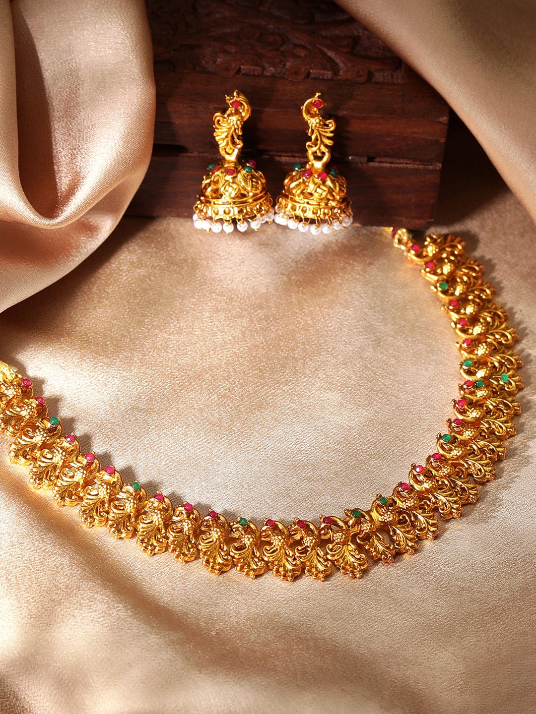 22k Gold Gemstone Gold Jewellery Designs Rubans 22K Gold-Plated