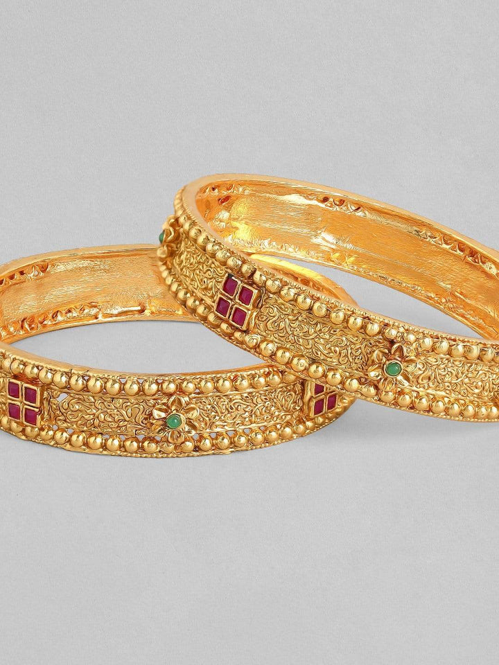 Rubans 24 Gold Plated Handcrafted Ruby Stone Filigree Set of 2 Bangles Bangles & Bracelets