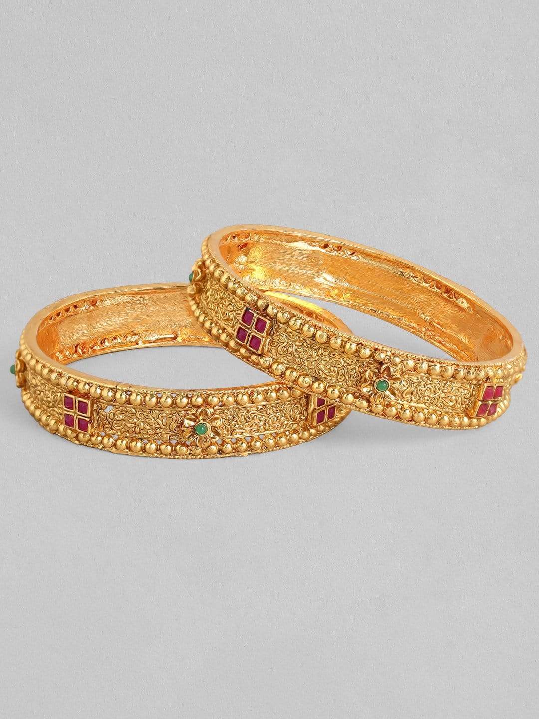 Rubans 24 Gold Plated Handcrafted Ruby Stone Filigree Set of 2 Bangles Bangles & Bracelets