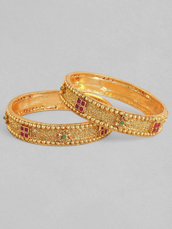 Rubans 24 Gold Plated Handcrafted Ruby Stone Filigree Set of 2 Bangles Bangles & Bracelets