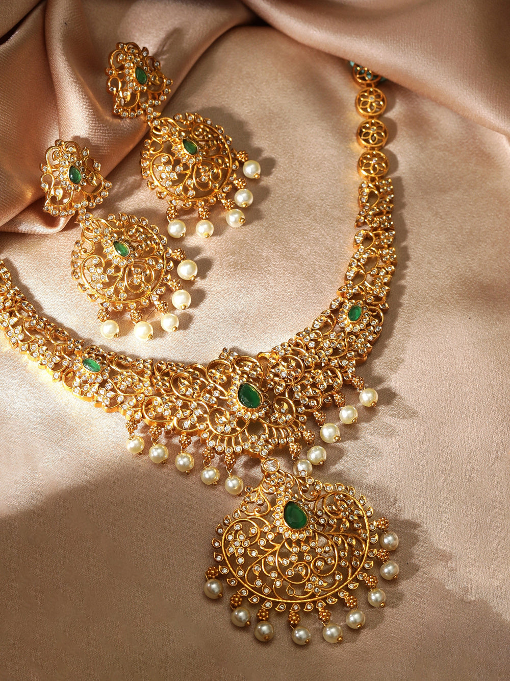Rubans 24K Gold Plated AD studded necklace set. Necklace Set