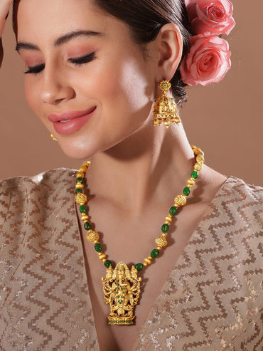 Rubans 24K Gold-Plated CZ-Studded Temple Motif Designed Jewellery Set Necklace Set