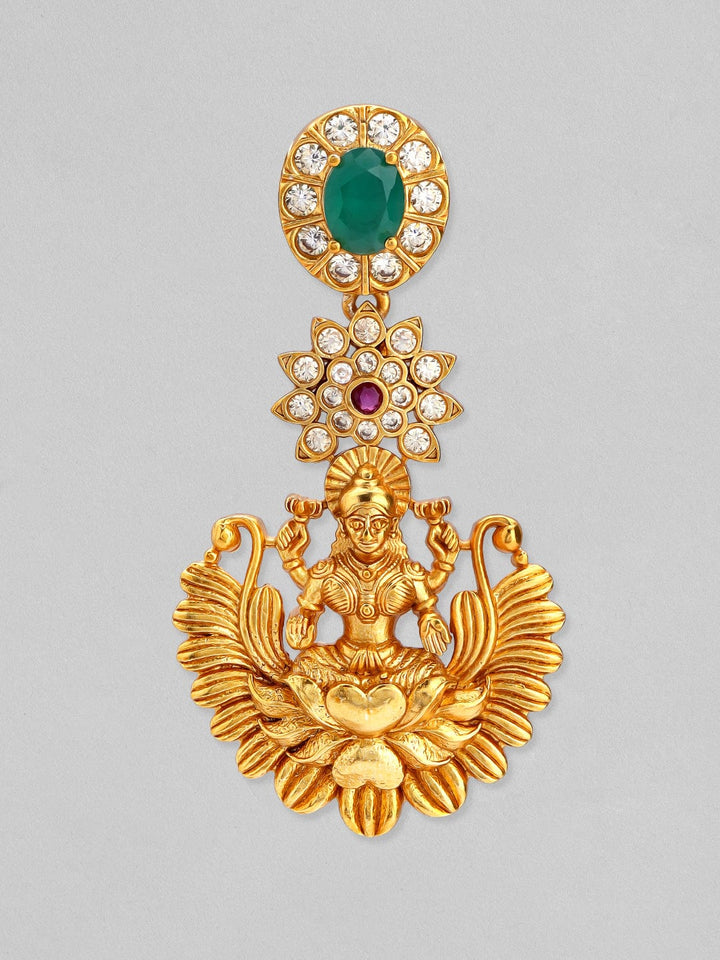 Rubans 24K Gold Plated Emerald Studded Divine Lakshmi Temple Drop Earrings Earrings