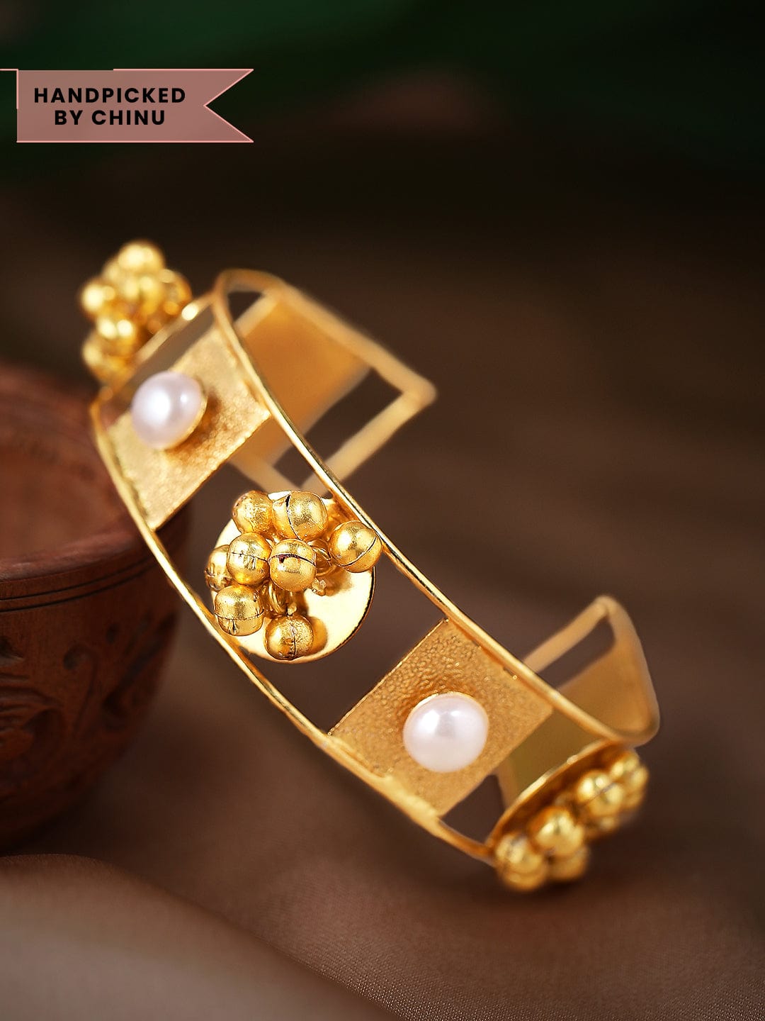 Rubans 24K Gold Plated Handcrafted Bracelet With Pearls And Golden Beads Bangles & Bracelets