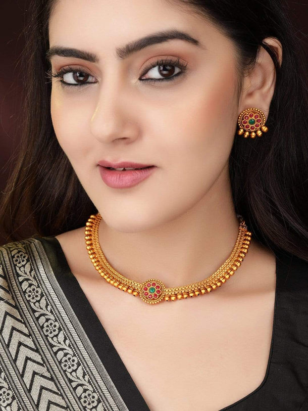 Rubans 24K Gold Plated Handcrafted Collar Neckline Necklace Set Necklace Set