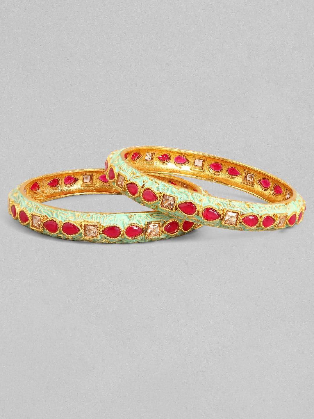 Rubans 24K Gold Plated Handcrafted Enamel Faux Ruby Set of 2 Bangle Set Bangles & Bracelets