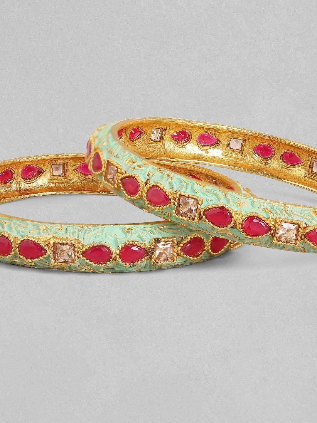 Rubans 24K Gold Plated Handcrafted Enamel Faux Ruby Set of 2 Bangle Set Bangles & Bracelets