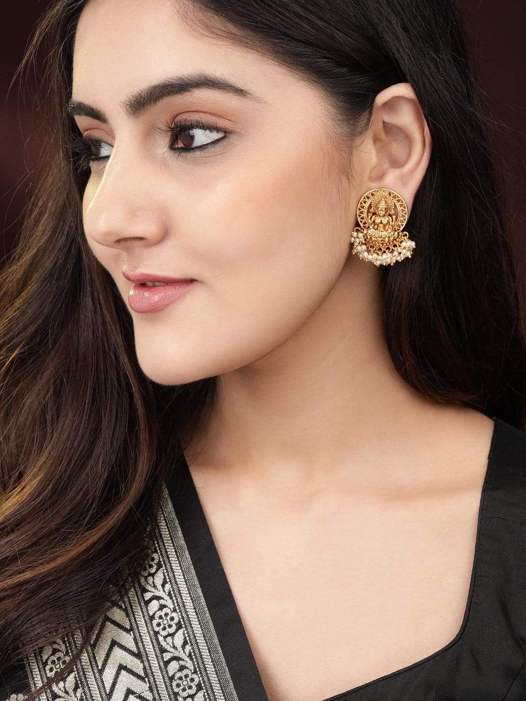 Rubans 24K Gold Plated Handcrafted Filigree Divine Lakshmi Drop Earrings Earrings