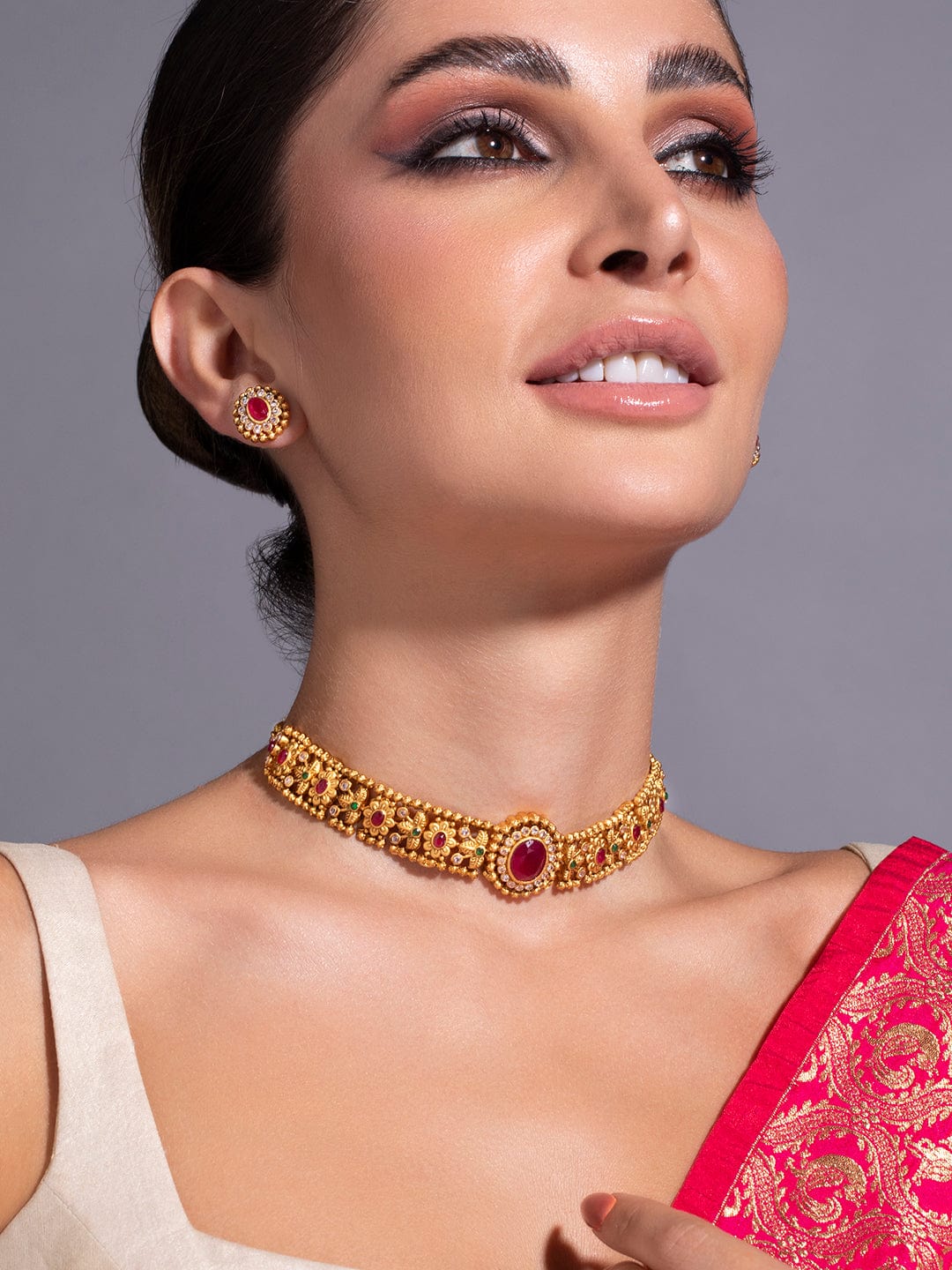 Rubans 24K Gold Plated Handcrafted Intricate Choker Set Necklace Set