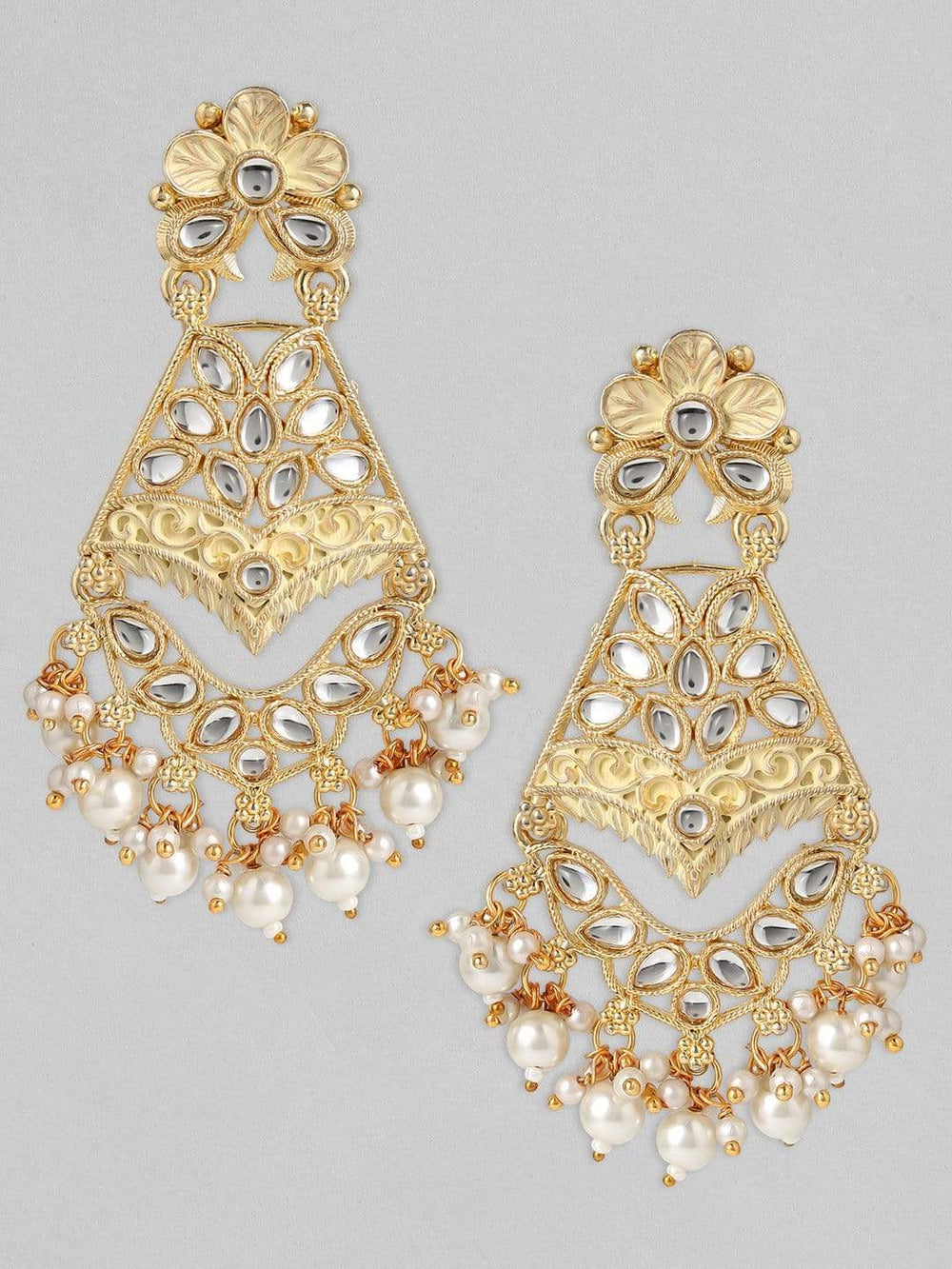 Rubans 24K Gold Plated Handcrafted Kundan & Pink Enamel with Filigree Drop Earrings Earrings