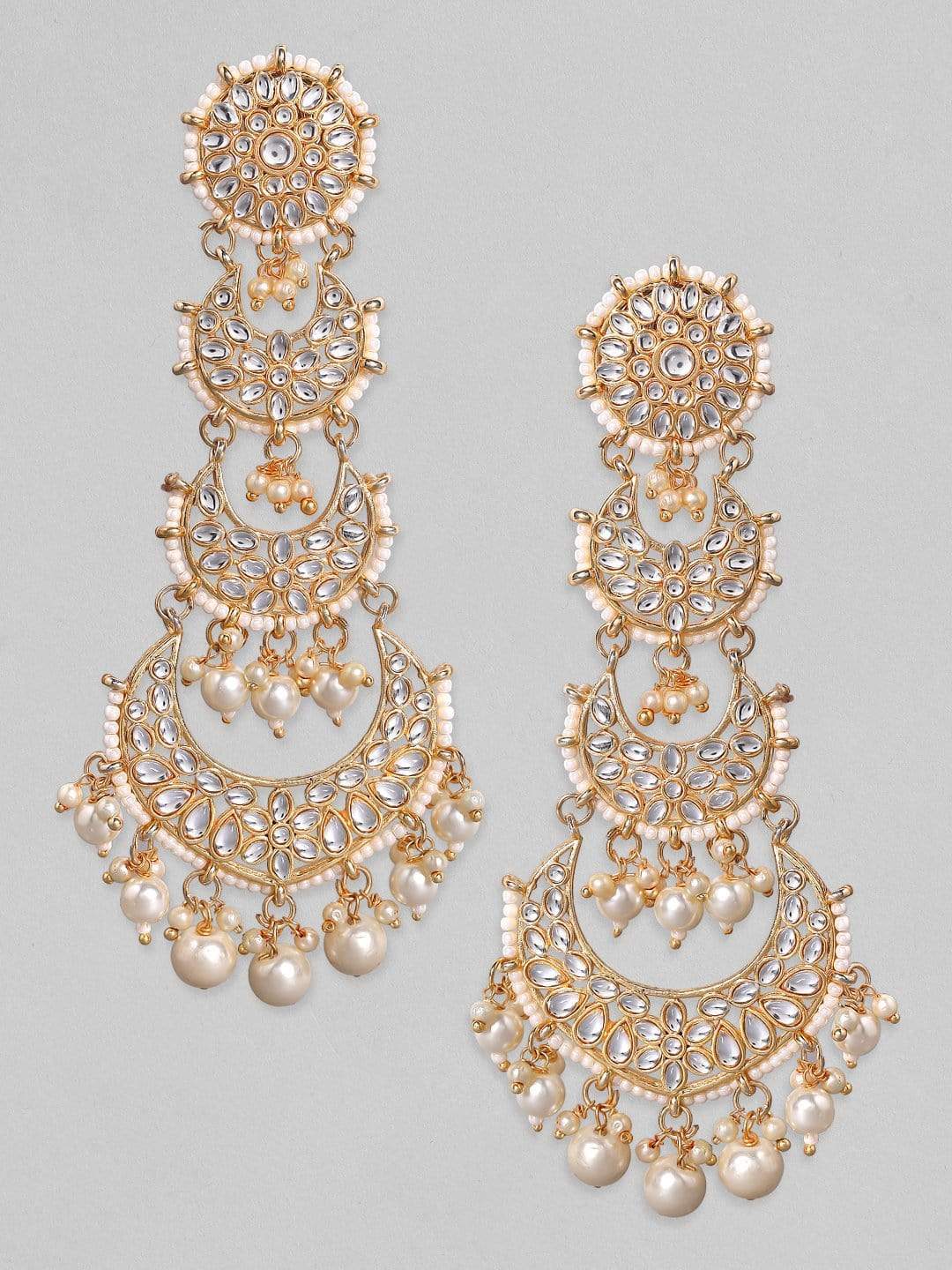 Rubans 24K Gold Plated Handcrafted Kundan & White Pearls Chandelier Earrings Earrings