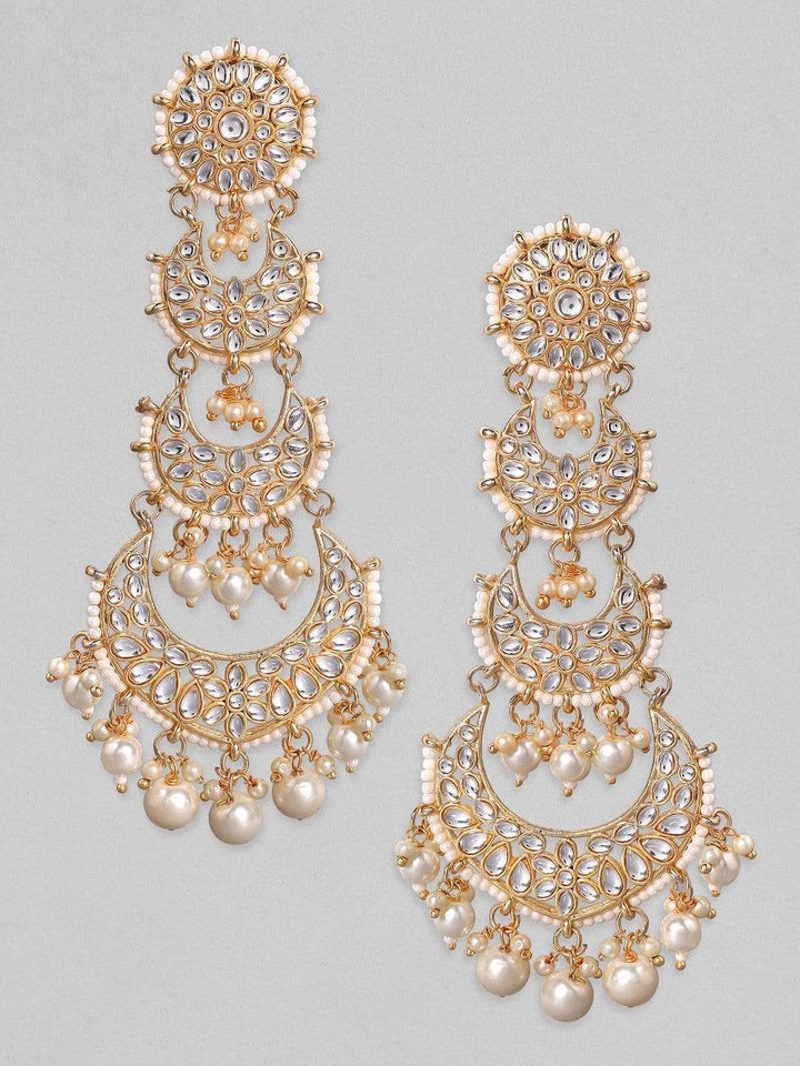 Rubans 24K Gold Plated Handcrafted Kundan & White Pearls Chandelier Earrings Earrings