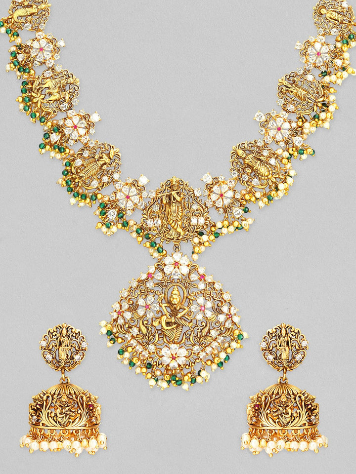 Rubans 24K Gold Plated Handcrafted Lakshmi Temple Necklace Set Necklace Set