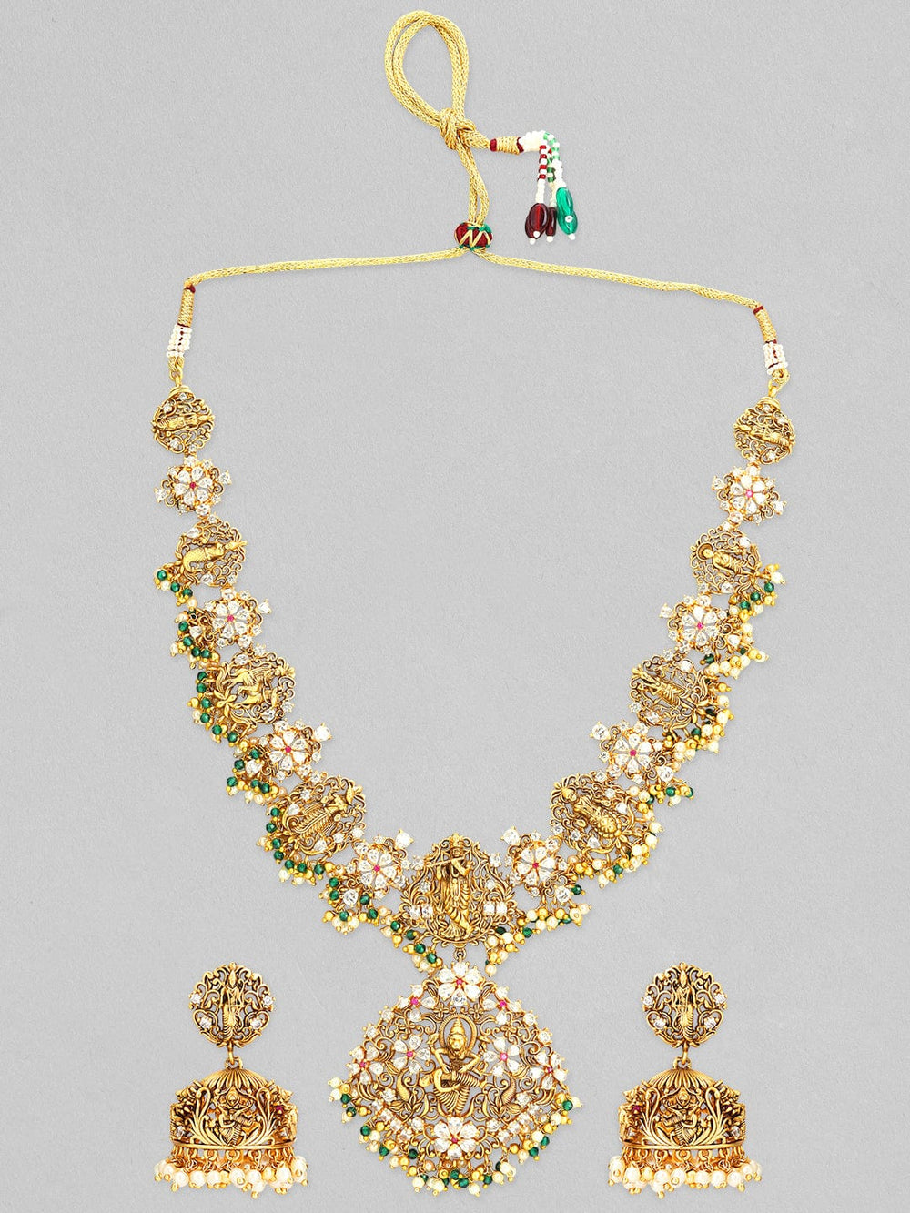 Rubans 24K Gold Plated Handcrafted Lakshmi Temple Necklace Set Necklace Set