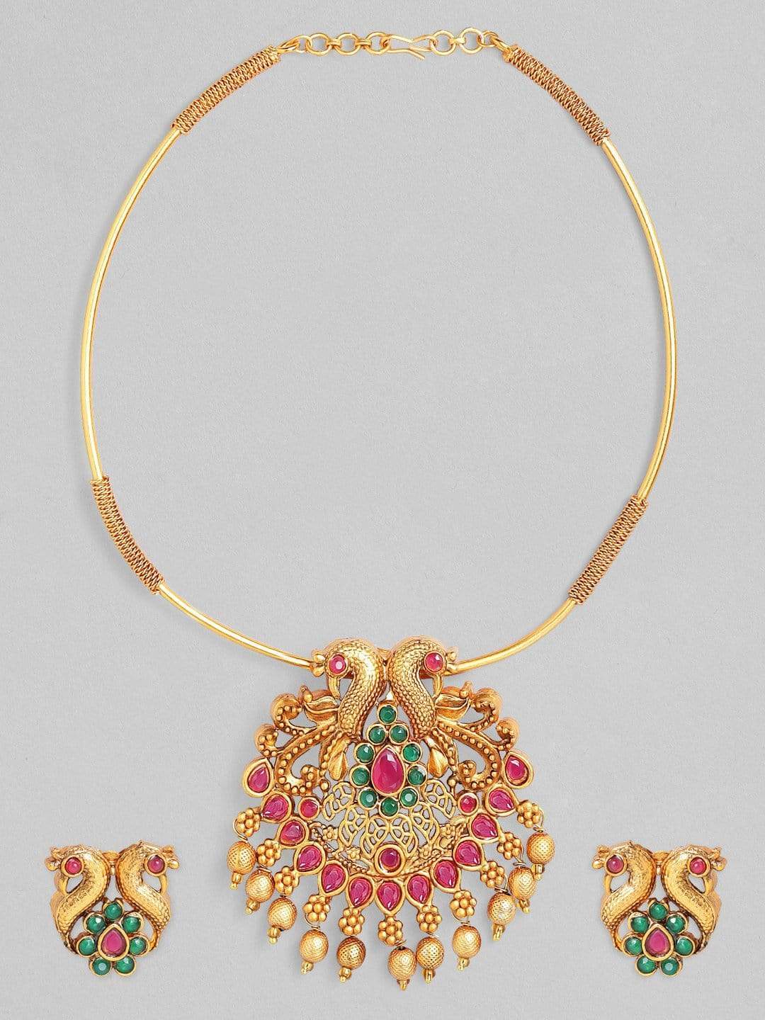 Rubans 24K Gold Plated Handcrafted Royal Pendant Necklace Set Necklace Set