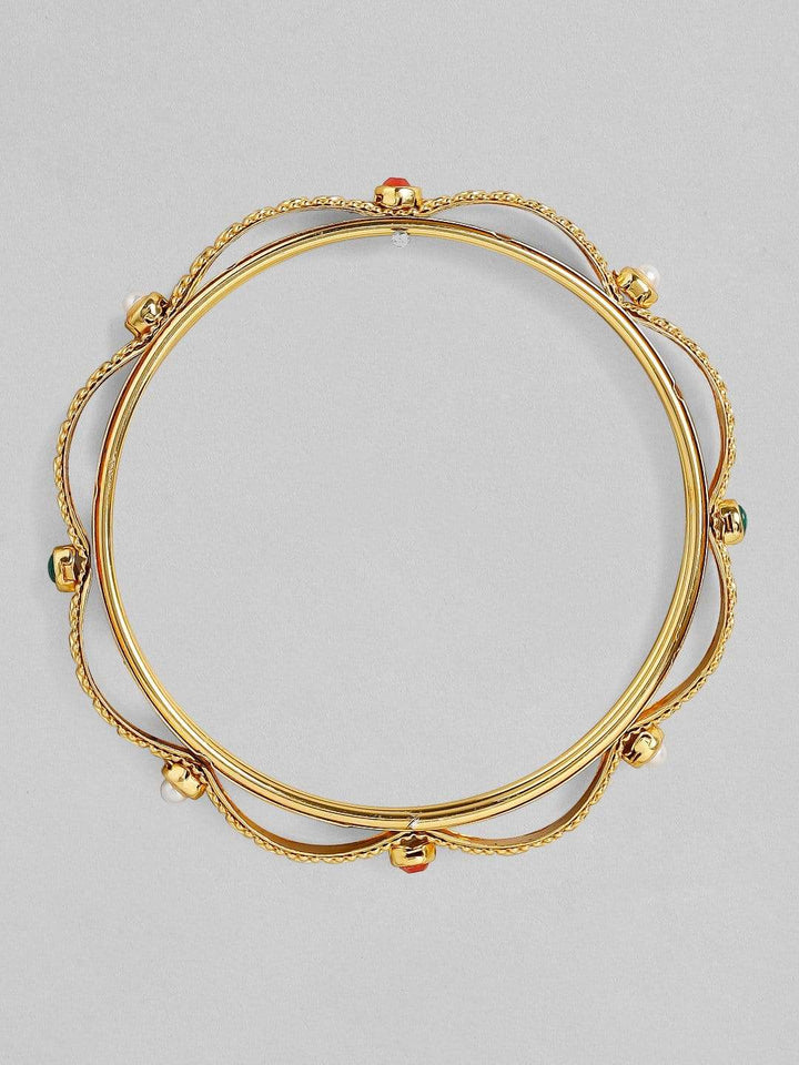 Rubans 24K Gold Plated Handcrafted Ruby Stone Filligree Set of 4 Bangles Bangles & Bracelets