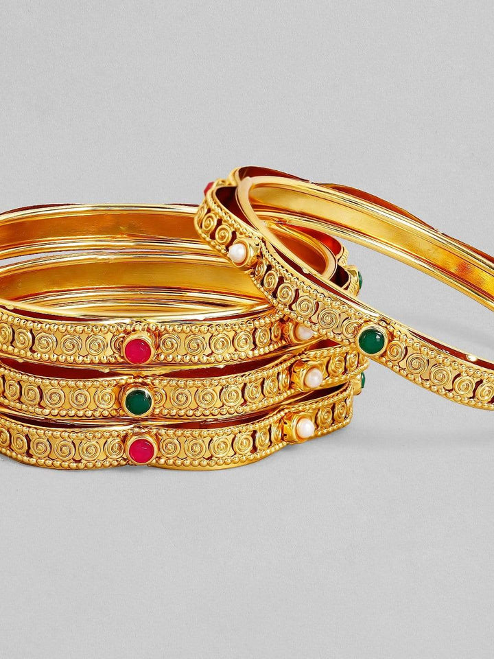 Rubans 24K Gold Plated Handcrafted Ruby Stone Filligree Set of 4 Bangles Bangles & Bracelets