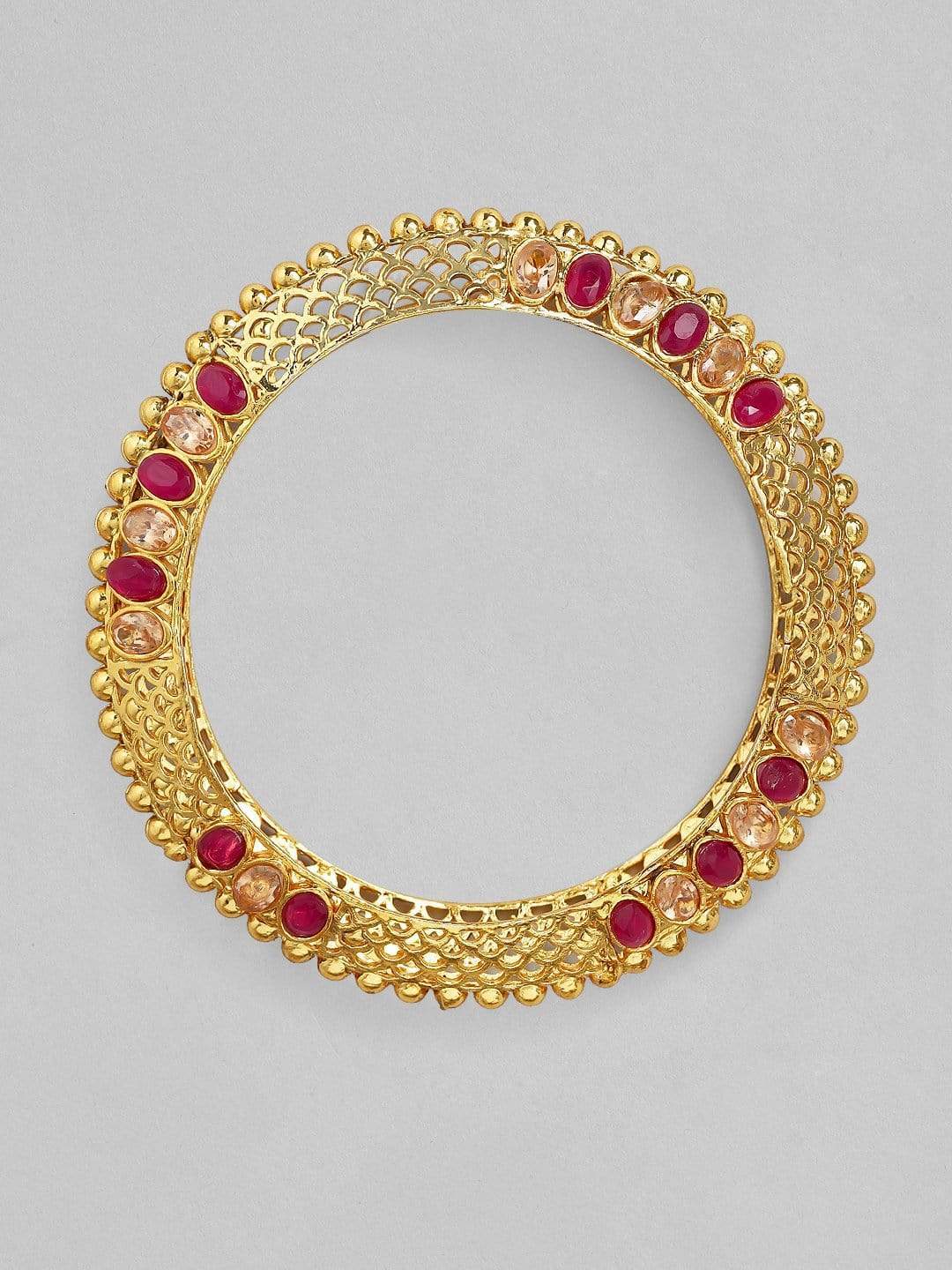 Rubans 24K Gold Plated Handcrafted Ruby Stone Studded Filigree Set of 2 Bangles Bangles & Bracelets