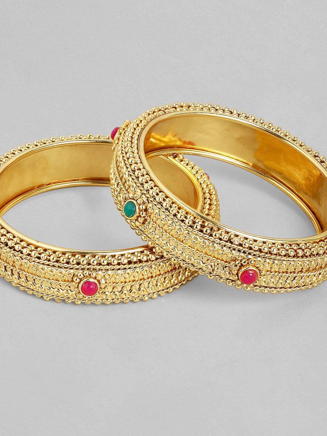 Rubans 24K Gold Plated Handcrafted Ruby Studded & Filigree Design Set of 2 Bangles Bangles & Bracelets