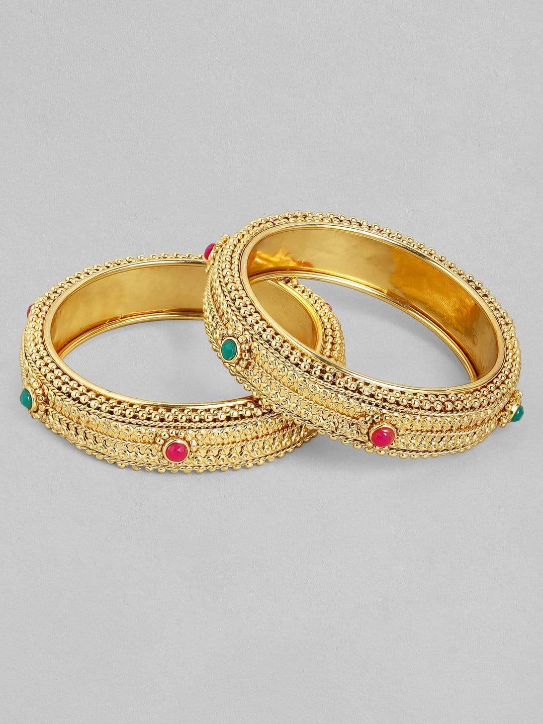 Rubans 24K Gold Plated Handcrafted Ruby Studded & Filigree Design Set of 2 Bangles Bangles & Bracelets