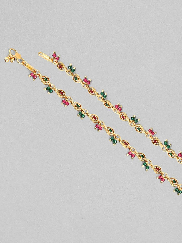 Rubans 24K Gold Plated Handcrafted Ruby with Paisley Shape Anklet Set