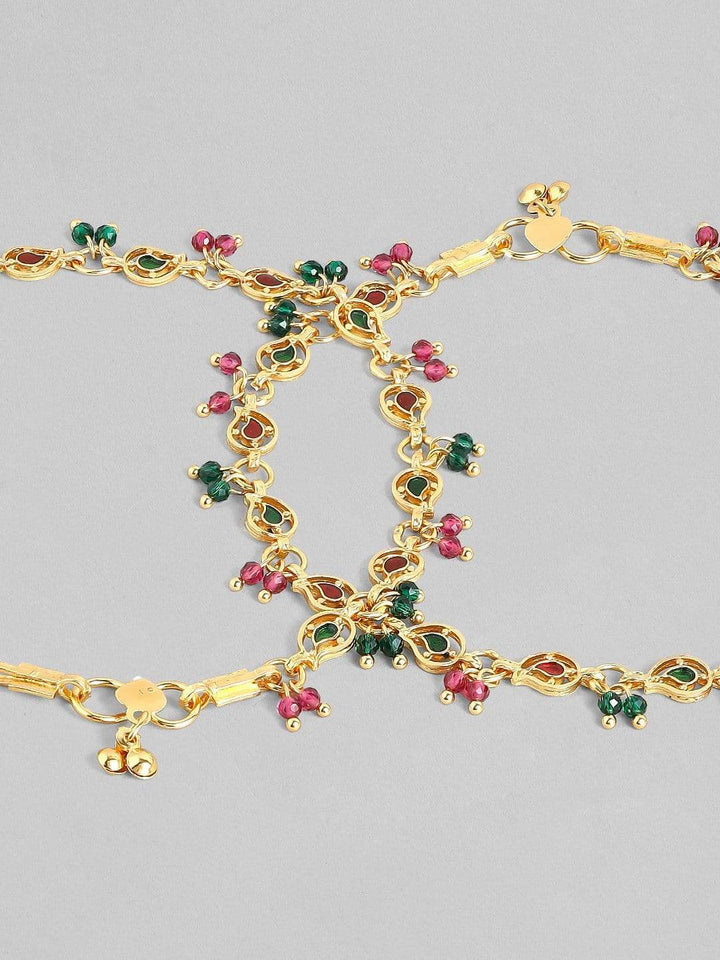 Rubans 24K Gold Plated Handcrafted Ruby with Paisley Shape Anklet Set