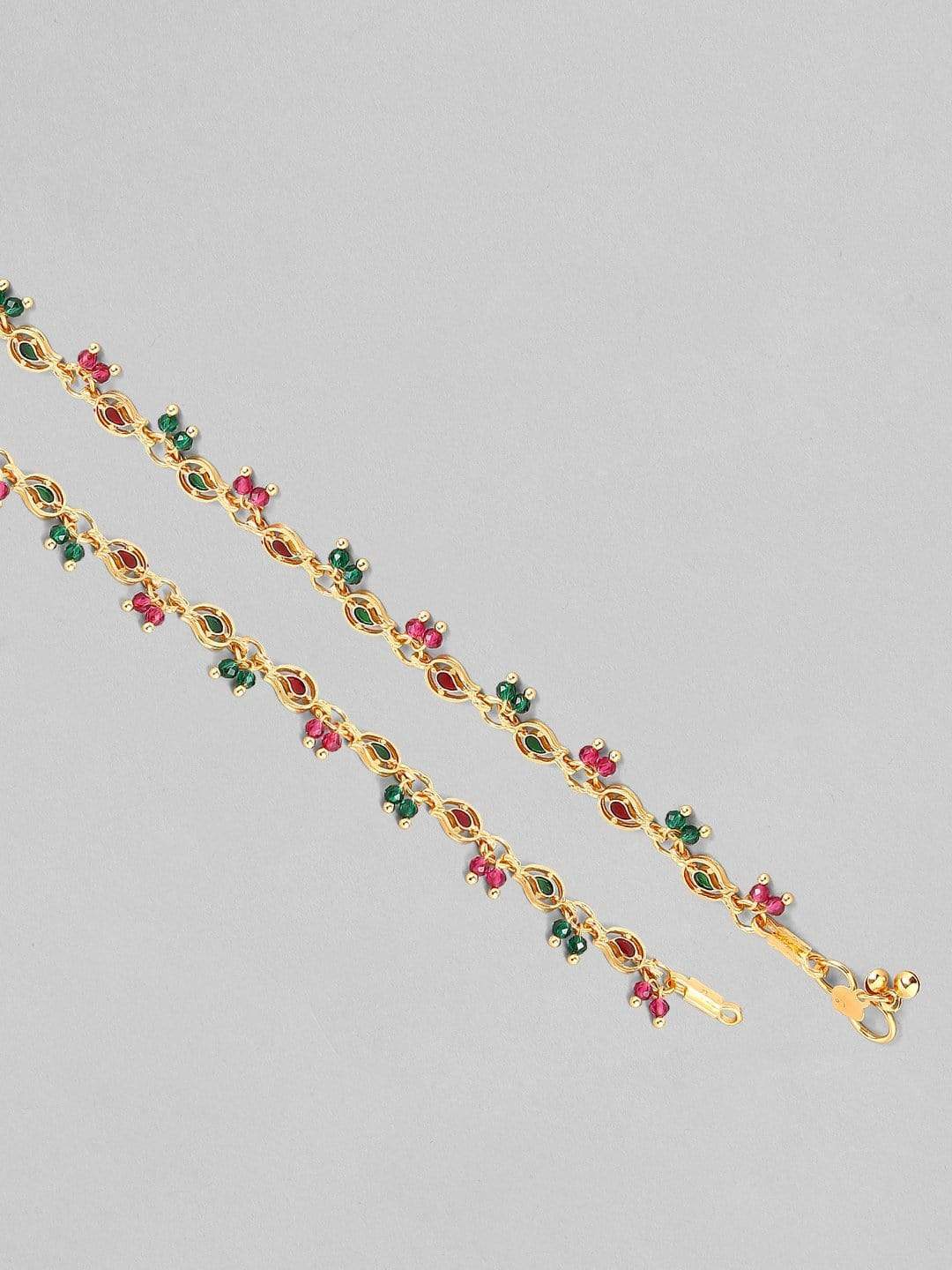 Rubans 24K Gold Plated Handcrafted Ruby with Paisley Shape Anklet Set