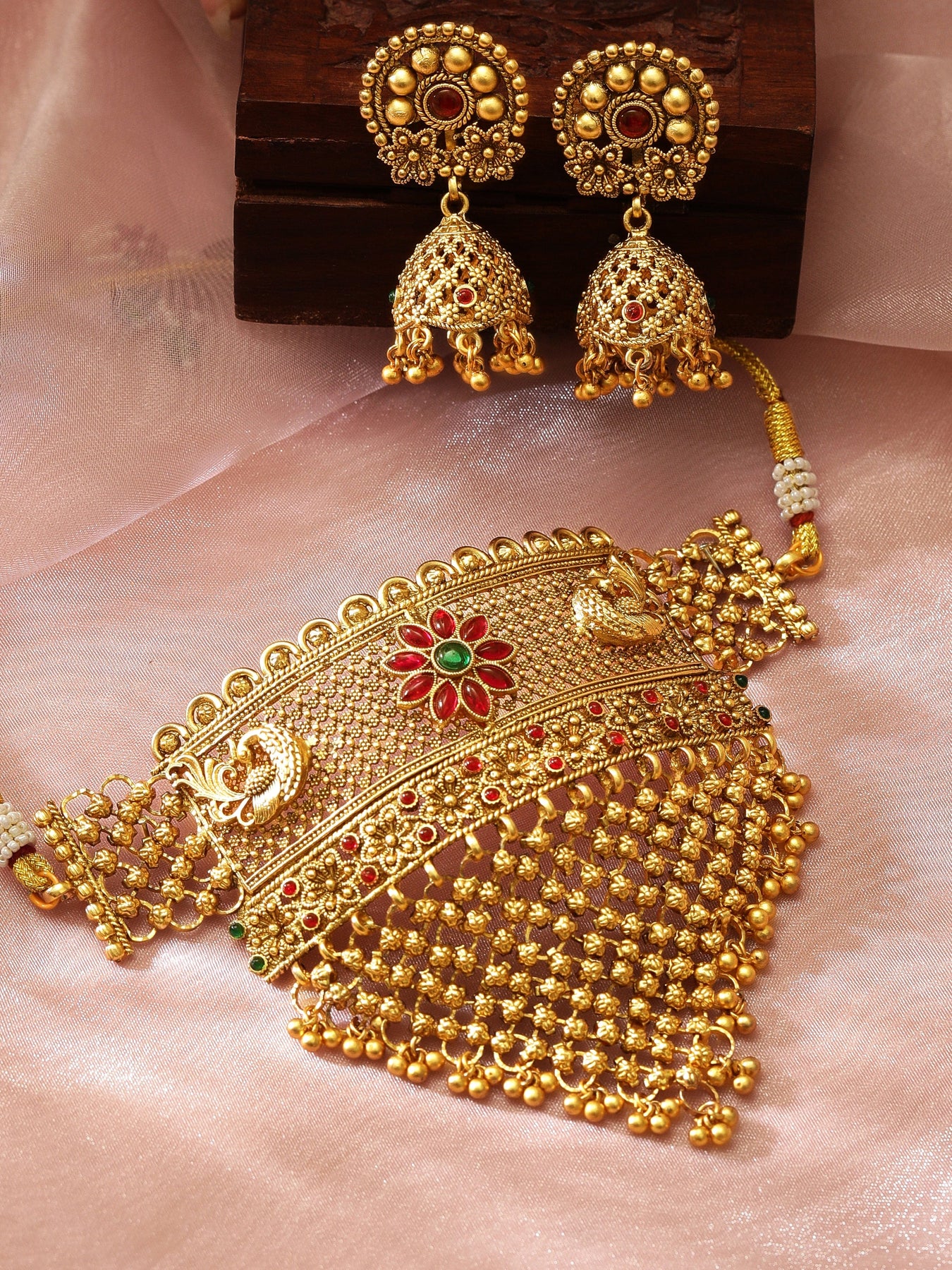 Shop Rubans 24K Gold Plated Handcrafted Temple Necklace Online at